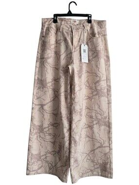 Cali 1850 Wide-Leg Printed Denim Jeans Neutral Abstract Tree Branch Camo Pattern